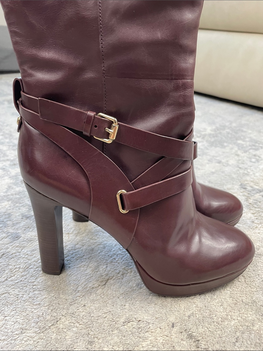Vince Camuto Signature Fabina Dark Burgundy Purple Leather Heeled Boots 9.5 - Picture 12 of 16